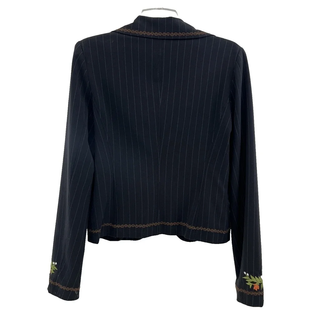 Yank American Women's Jacket Size 9/10 Embroidered Flowers Pinstripe RUNS SMALL